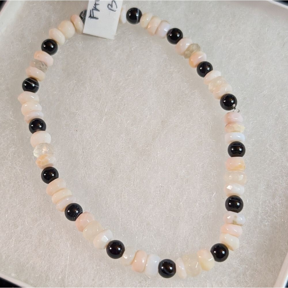 Handmade Pink Opal And Black Onyx Stretch Bracelet